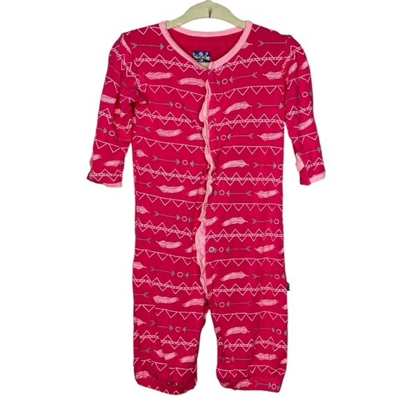 Kickee pants bamboo pajamas footless onsie convertible 6-12 months pink mittens - Picture 1 of 3
